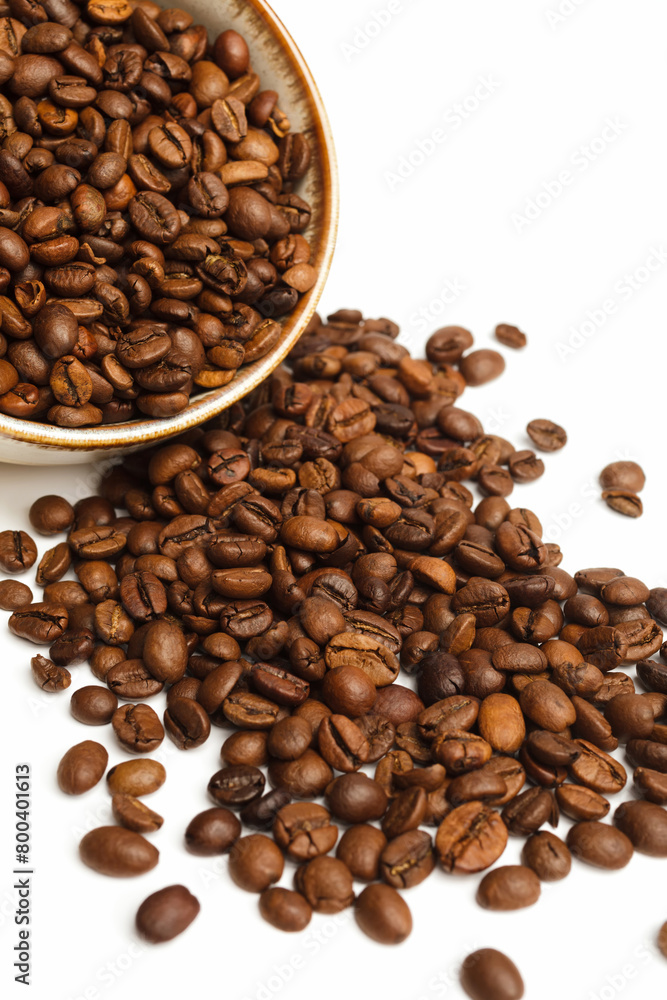 Cup with coffee beans on white background Cup with coffee beans on white background