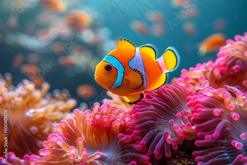 Amphiprion Ocellaris Clownfish In Marine Aquarium ,including a clownfish peeking out from an anemone, biodiversity,Amphiprion ocellaris,Cute anemone fish playing on the coral reef, beautiful color