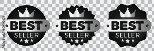 Best seller silver labels, award seal, medal badges. Company or brand product tags or stamps luxury design isolated set. Vector premium quality silver metal emblems with stars, crowns look. 11:11
