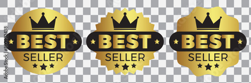 Set of premium luxury best seller badge icon flat vector illustration clipart isolated. Best seller sticker, label, banner, ribbon collection. Set of best seller metal emblem for sale. 11:11 