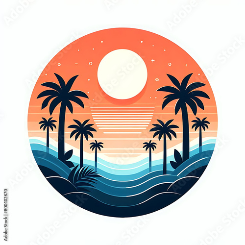 Summer background with sunset and palm trees illustration