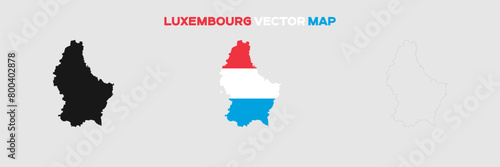 Luxembourg Map Vector Pack. Map with Flag. Gray Map Silhouette. Gray Outline Map. Editable EPS file. 