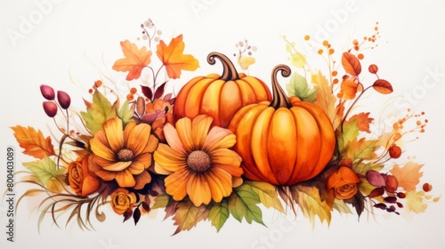 A warm  inviting piece featuring pumpkins and roses among fall leaves  capturing the coexistence of summer s end and autumn s beginning