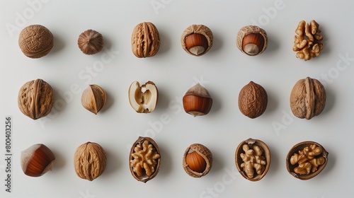 collection of various nuts on pure white background
