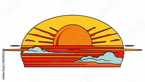 A blazing orange sunset painting the sky with streaks of red and yellow as the sun dips below the horizon.  on white background . Cartoon Vector.