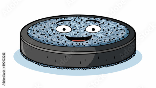 A black disclike object sits on the smooth ice ready to be launched into a fastpaced game of ice hockey. It is made of solid rubber and has a weighty. Cartoon Vector.