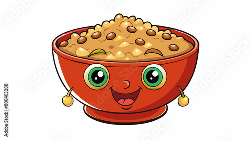 A bowl of hearty steaming soup filled with plump chewy barley grains. The grains have a soft almost creamy texture and add a nutty flavor to the dish.. Cartoon Vector.