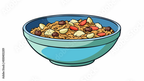A bowl of irregularly shaped s with a mix of textures some are crunchy and others slightly chewy. The s are a combination of oats nuts and dried fruit. Cartoon Vector.