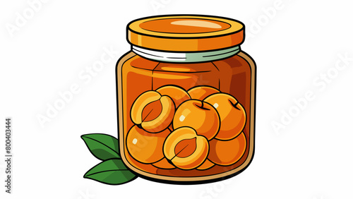 A canning jar filled with homemade peach preserves the deep orange color glistening in the sunlight. The jam has chunks of tender peach mixed in with. Cartoon Vector.