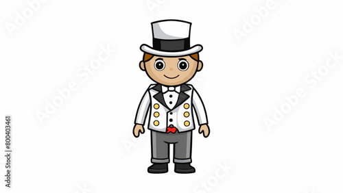 A childsized outfit with a silver sequin vest black pants with a white stripe down the side and a felt top hat adorned with a cartoon skull and. Cartoon Vector.