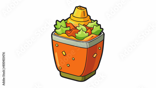 A chunky dressing with a bold orange color filled with bits and pieces of chopped vegetables and es. It has a zesty tangy flavor with a hint of. Cartoon Vector.