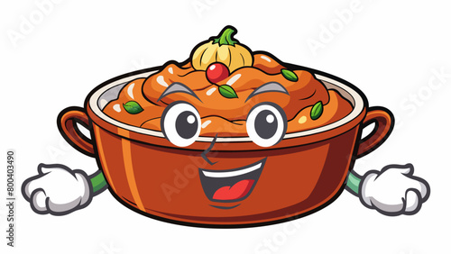 A chunky hearty sauce with a sweet and tangy taste filled with chunks of saut ed onions garlic and bell peppers creating a robust texture.  on. Cartoon Vector.