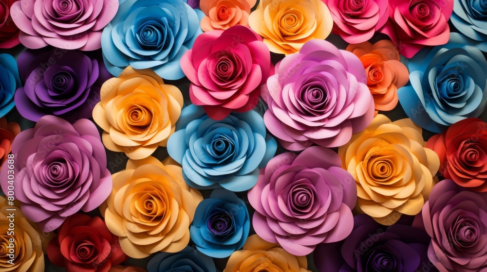 This image showcases a lush collection of paper roses in a smooth gradient transition creating a calming effect