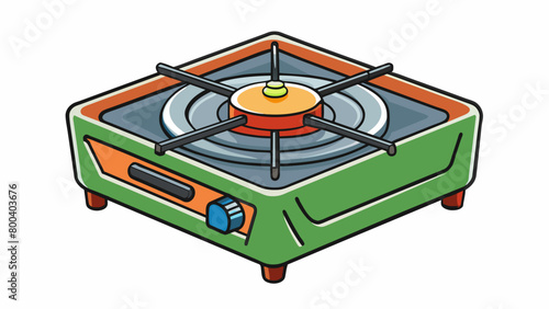 A compact foldable camp stove with a single burner. Its sleek design allows for easy storage and transportation making it a great choice for. Cartoon Vector.