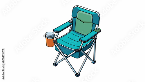 A compact chair made of nylon fabric and aluminum frame designed for backpackers. It features a builtin cooler under the seat perfect for keeping. Cartoon Vector.