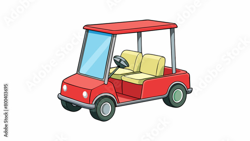A compact openair car with a steering wheel and pedals designed specifically for use on golf courses. The exterior is usually painted in bright colors. Cartoon Vector.