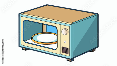 A compact microwave oven with a clear door and a rotating turntable inside.  on white background . Cartoon Vector.