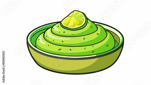 A creamy green dip made from mashed avocados seasoned with tangy lime juice and sprinkled with flecks of chopped cilantro.  on white background . Cartoon Vector.