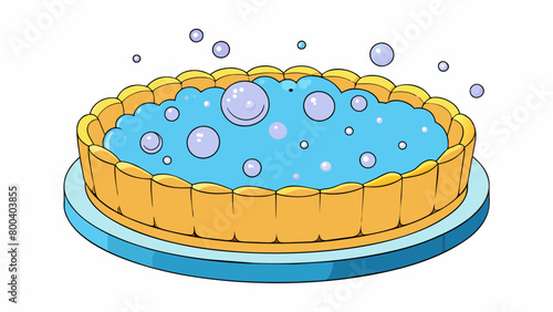 A crispyedged circular cake flipped in a pan with bubbles forming on the surface.  on white background . Cartoon Vector.