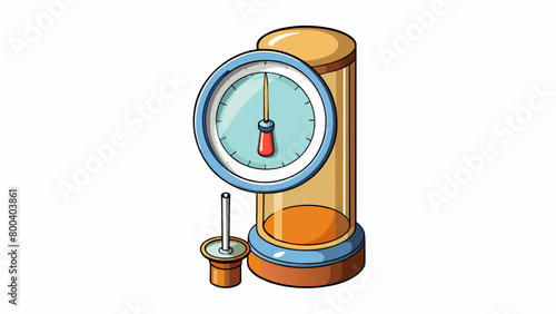 A cylindrical device made of metal with a needle on one end and a glass capsule on the other. The needle moves in response to changes in air pressure. Cartoon Vector.