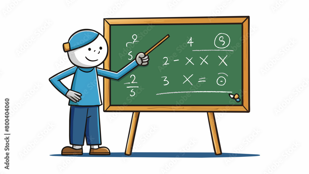A figure a chalkboard scribbling down numbers and symbols with precision and focus. on white background . Cartoon Vector. A figure a chalkboard scribbling down numbers and symbols with precision and focus. on white background . Cartoon Vector.