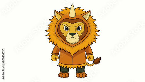 A fierce lion costume with a golden mane pointy ears and a tail. It has a furlike material that replicates the appearance of a real lion and includes. Cartoon Vector.