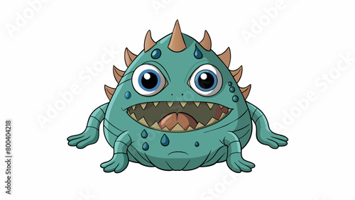 A giant bulbous creature with a triangular head and beady black eyes. Its body is mottled with dark spots and lines camouflaging it against its. Cartoon Vector.