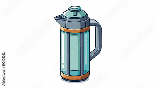 A glasslined thermos designed for the refined tea drinker. It has a delicate design with a curved handle and a twistoff cap. The glass lining. Cartoon Vector.