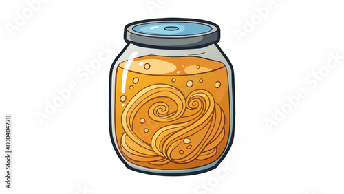 A glass jar filled with a thick and tangy substance with swirls of honey drizzled on top.  on white background . Cartoon Vector.