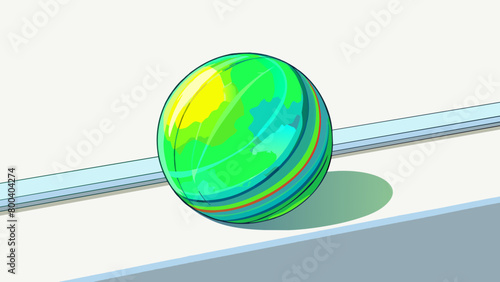 A green marble sits on the edge of a windowsill catching the sunlight and reflecting a rainbow of colors onto the floor. It is perfectly round and has. Cartoon Vector.