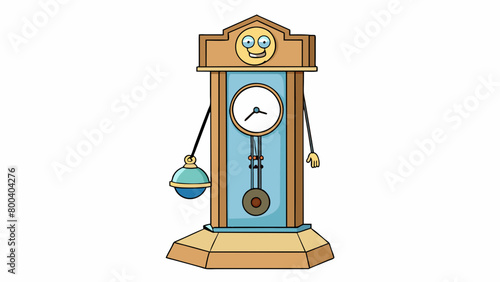 A grandfather clock features a long pendulum suspended in front of a weightdriven mechanism. As the weight slowly lowers the pendulums swing slows and. Cartoon Vector.