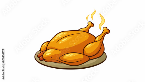 A golden brown crispy skinned roasted chicken with steam rising from the moist tender meat inside.  on white background . Cartoon Vector.