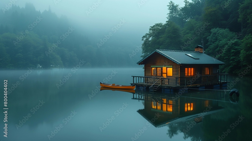 Fototapeta premium Serene Lakeside Haven, generative ai