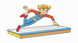 A gymnast leaps through the air on a vault their body perfectly aligned as they exee a flawless landing demonstrating their speed and precision. . Cartoon Vector.