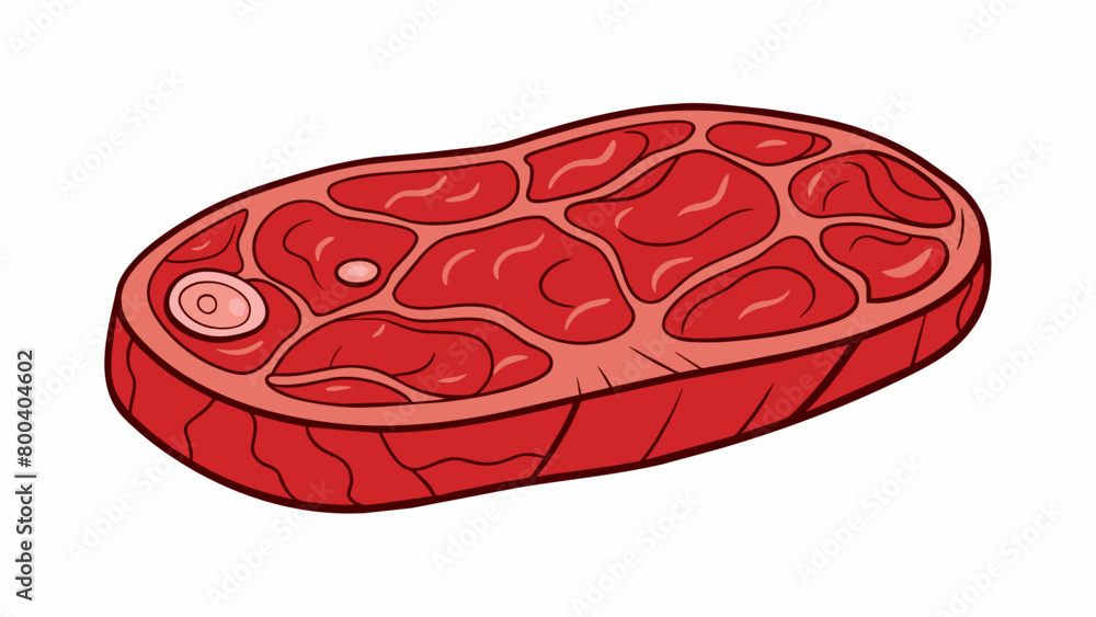 A labgrown piece of meat resembling a small steak but with a unique texture and pattern. This piece of meat was created using cells from a specific. Cartoon Vector. A labgrown piece of meat resembling a small steak but with a unique texture and pattern. This piece of meat was created using cells from a specific. Cartoon Vector.