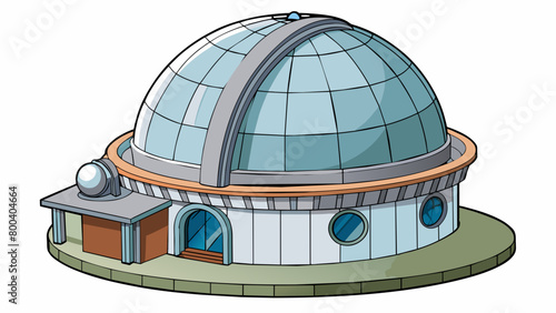 A large domeshaped structure with a retractable roof and a powerful lens mounted on a rotating platform inside. Used by astronomers to observe and. Cartoon Vector.
