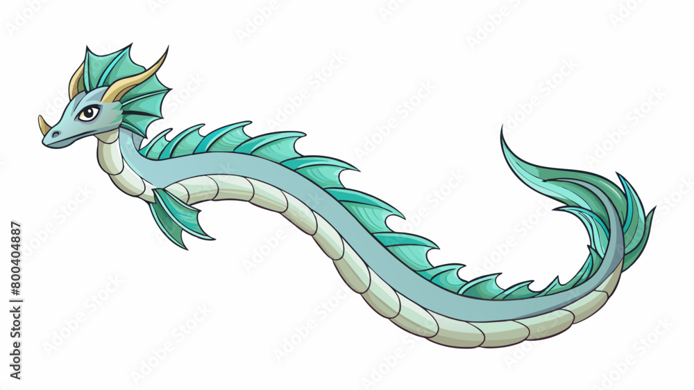 Naklejka premium A long sinuous creature with shimmering iridescent scales swims gracefully through the ocean its hypnotic movements captivating all who gaze upon it.. Cartoon Vector.