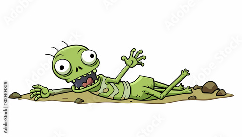 A lone zombie lying on the ground in a desolate wasteland its arms reaching out towards the sky in a futile attempt to stand. Its oncehuman features. Cartoon Vector. photo