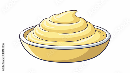 A luscious pale yellow sauce with a slight tanginess to its taste reminiscent of a blend of cream and cheese.  on white background . Cartoon Vector.