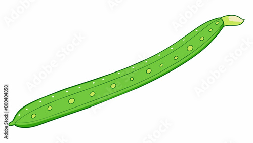 A long thin vegetable with a bright green skin and a slightly curved shape. Its smooth exterior is interrupted by a few small white spots and its is. Cartoon Vector.