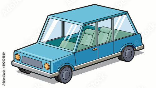 A low rectangularshaped vehicle with two seats facing forward and a small windshield at the front. It is powered by a small quiet engine and has a top. Cartoon Vector.