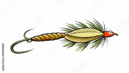 A lightweight feathered lure with a long thin body and a treble hook perfect for mimicking insects or smaller fish on the waters surface.  on white. Cartoon Vector.