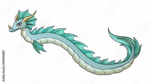 A long sinuous creature with shimmering iridescent scales swims gracefully through the ocean its hypnotic movements captivating all who gaze upon it.. Cartoon Vector.