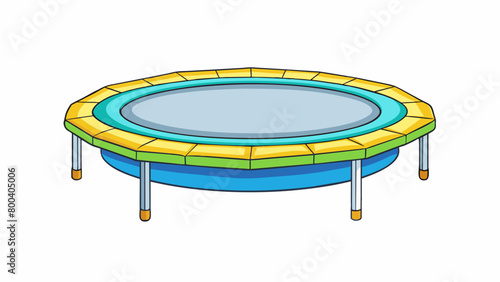 A mini trampoline with a compact design perfect for indoor use. The frame is made of lightweight metal and features brightly colored padding around. Cartoon Vector.