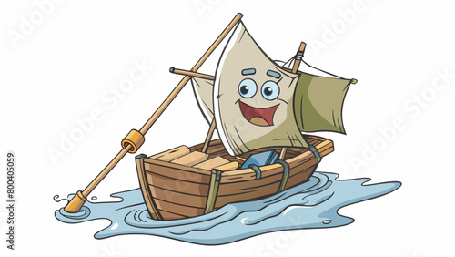 A model sailboat made entirely out of recycled materials. The body is crafted from bits of driftwood the sail from an old bed sheet and the mast from. Cartoon Vector.