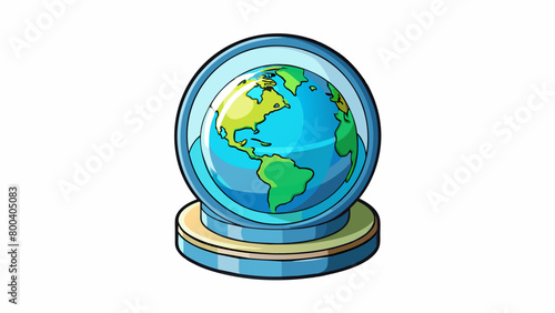 A miniature replica of our planet suspended in a glass case with vibrant colors and intricate markings shining through the clear surface. The globe. Cartoon Vector.