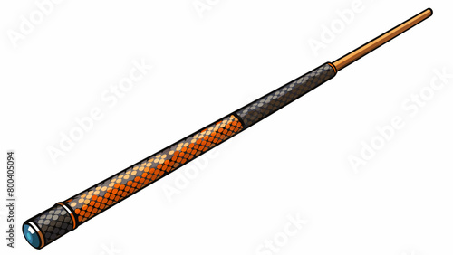A modern lightweight cue made of sleek carbon fiber. The stick has a comfortable nonslip grip and a sy pointed tip made of hardened rubber. It can be. Cartoon Vector.