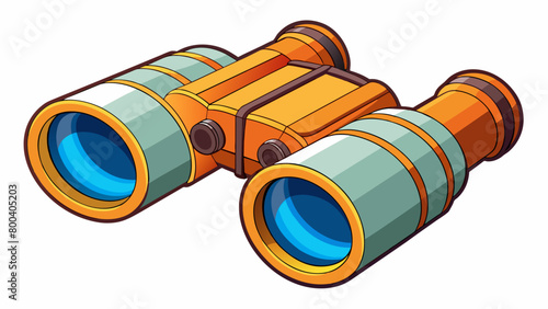 A pair of highpowered binoculars with long adjustable barrels for better magnification. The lenses are large and coated with multilayered coating for. Cartoon Vector.