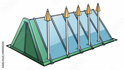 A pack of highstrength tent stakes made of lightweight aluminum. Features a pointed tip for trating tough ground and a hooked head for securing the. Cartoon Vector.