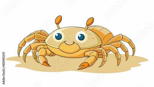 A pale yellow object with a plump rounded body and six short stubby legs. Its claws are small and delicate but its vibrant orange eyes stand out. Cartoon Vector.